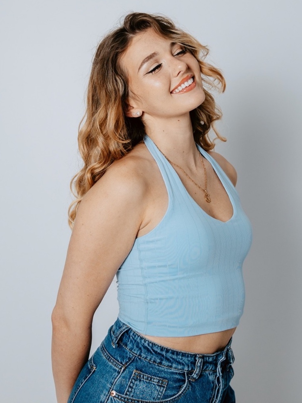 NWOT Klassy Network Halter Brami Crop Top Blue